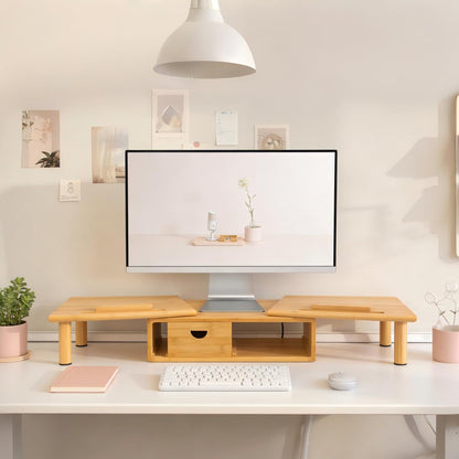 Dual Monitor Stand Riser with Drawer for Desk Laptop
