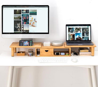 Dual Monitor Stand Riser with Drawer for Desk Laptop