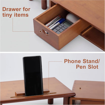 Dual Monitor Stand Riser with Drawer for Desk Laptop
