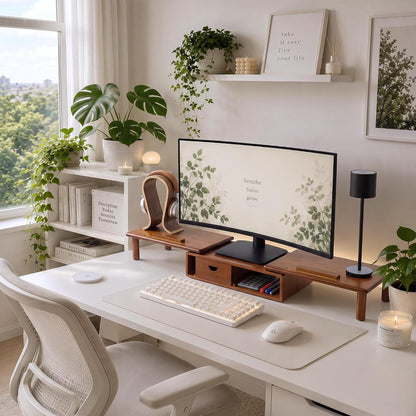Dual Monitor Stand Riser with Drawer for Desk Laptop