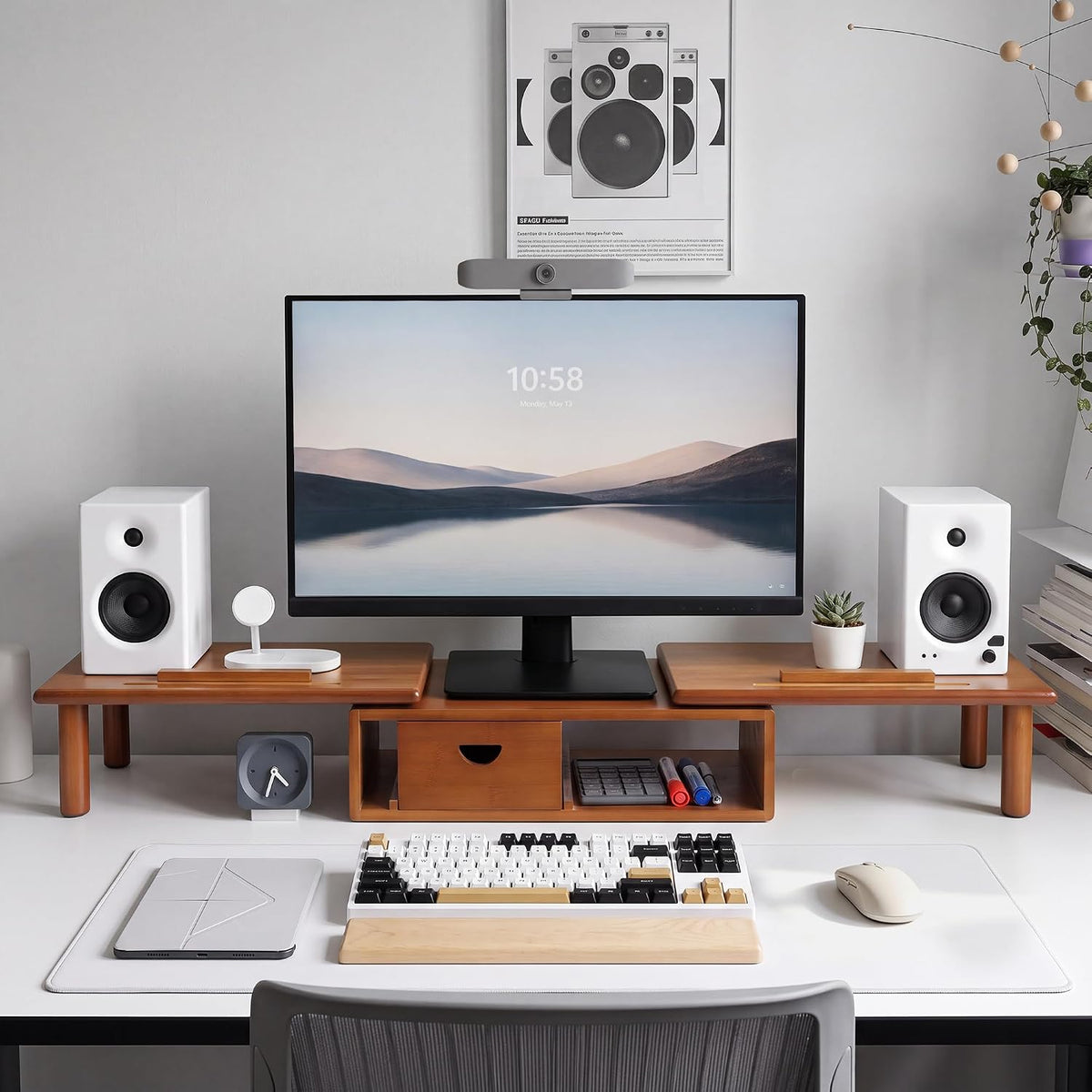 Dual Monitor Stand Riser with Drawer for Desk Laptop