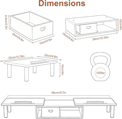 Dual Monitor Stand Riser with Drawer for Desk Laptop