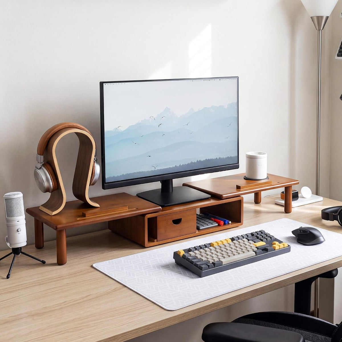 Dual Monitor Stand Riser with Drawer for Desk Laptop