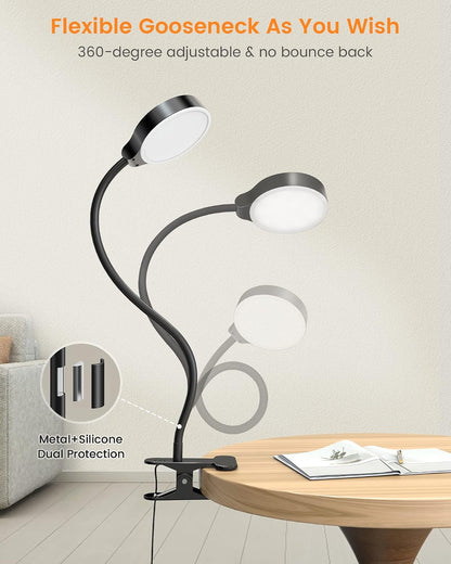 5W Clip on Light, 3 Colors & 5 Brightness Reading Light for Bed