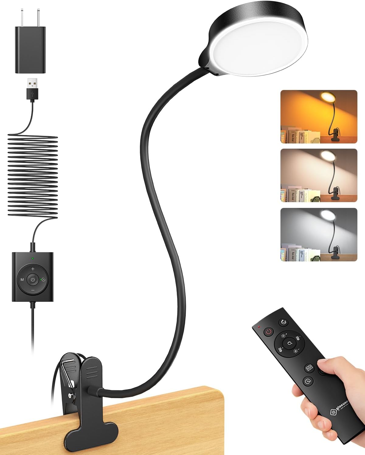 5W Clip on Light, 3 Colors & 5 Brightness Reading Light for Bed