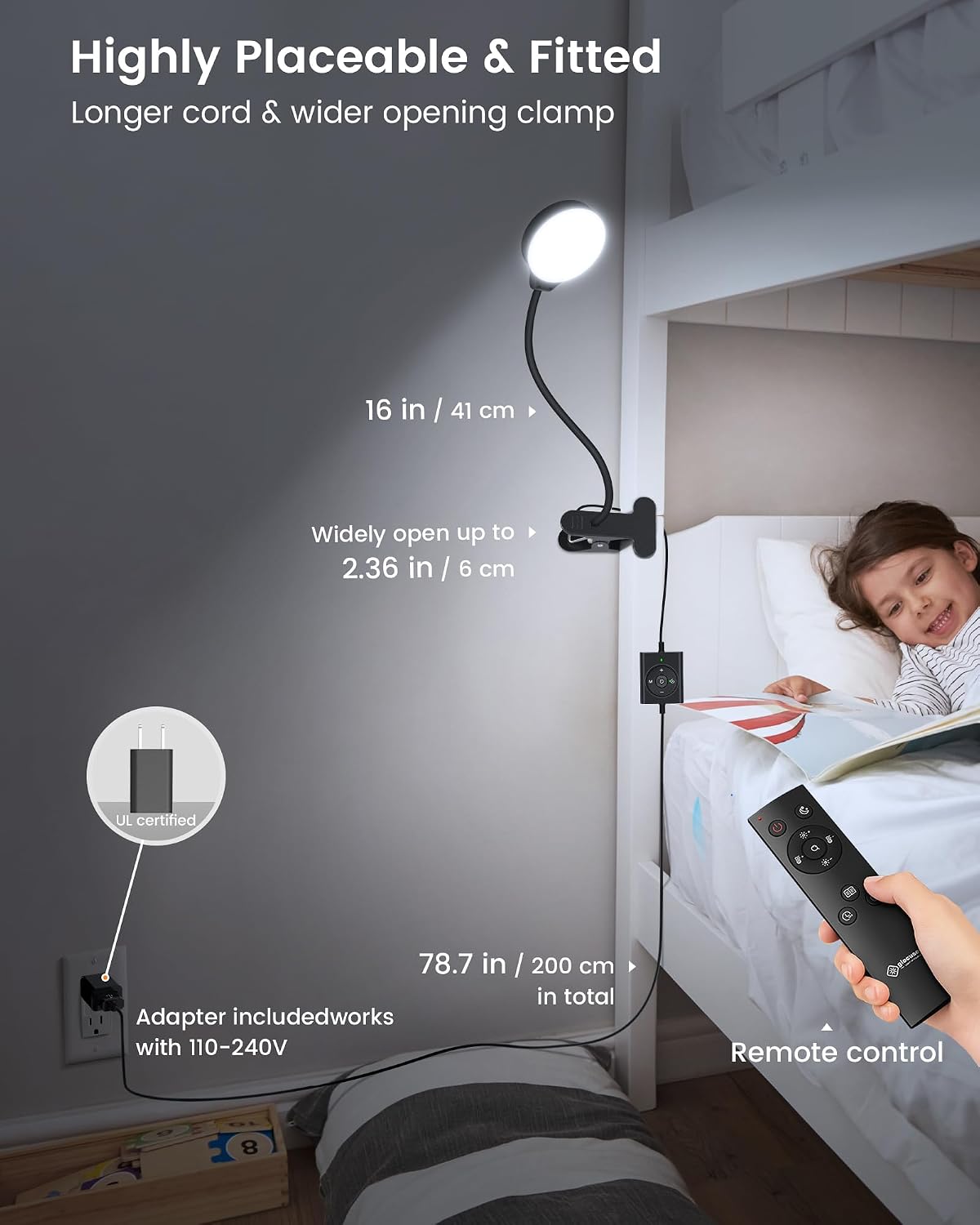 5W Clip on Light, 3 Colors & 5 Brightness Reading Light for Bed