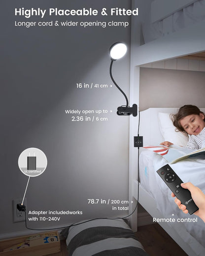 5W Clip on Light, 3 Colors & 5 Brightness Reading Light for Bed