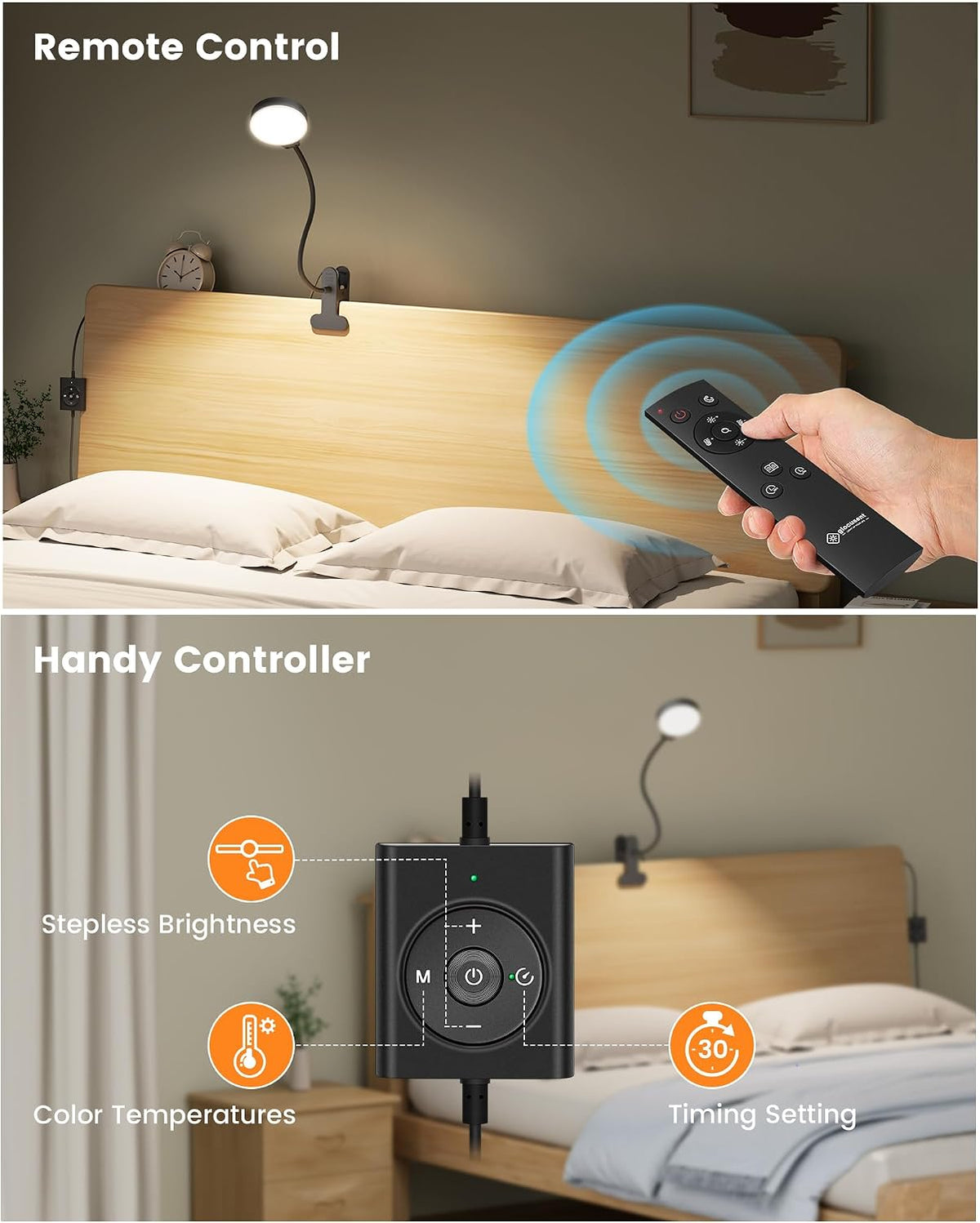 5W Clip on Light, 3 Colors & 5 Brightness Reading Light for Bed