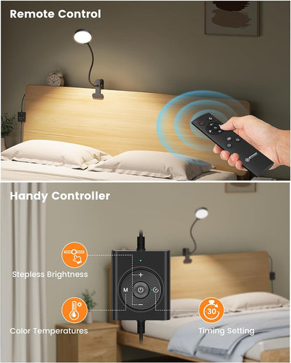5W Clip on Light, 3 Colors & 5 Brightness Reading Light for Bed