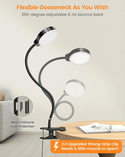 5W Clip on Light, 3 Colors & 5 Brightness Reading Light for Bed