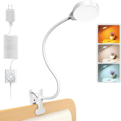 5W Clip on Light, 3 Colors & 5 Brightness Reading Light for Bed