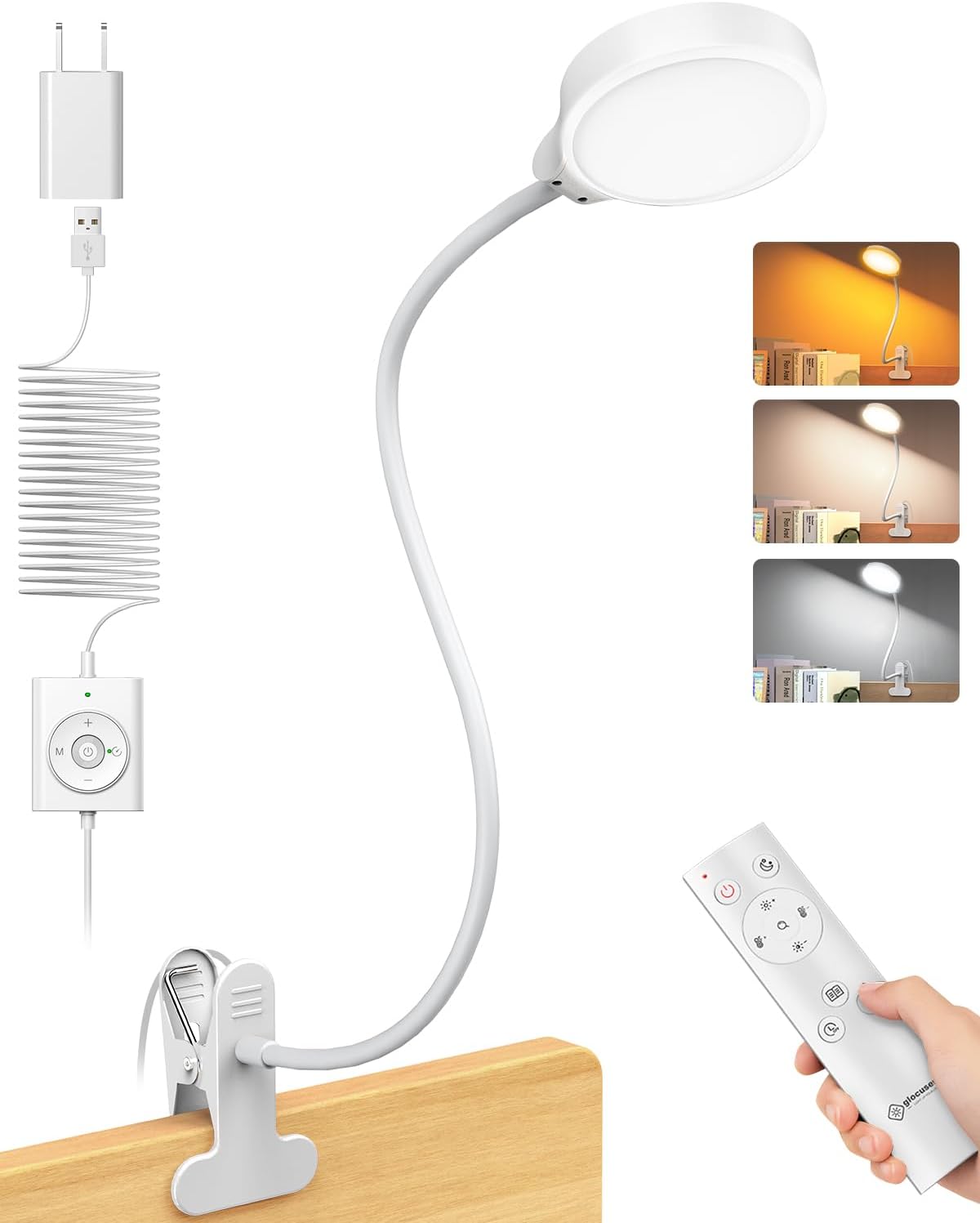 5W Clip on Light, 3 Colors & 5 Brightness Reading Light for Bed