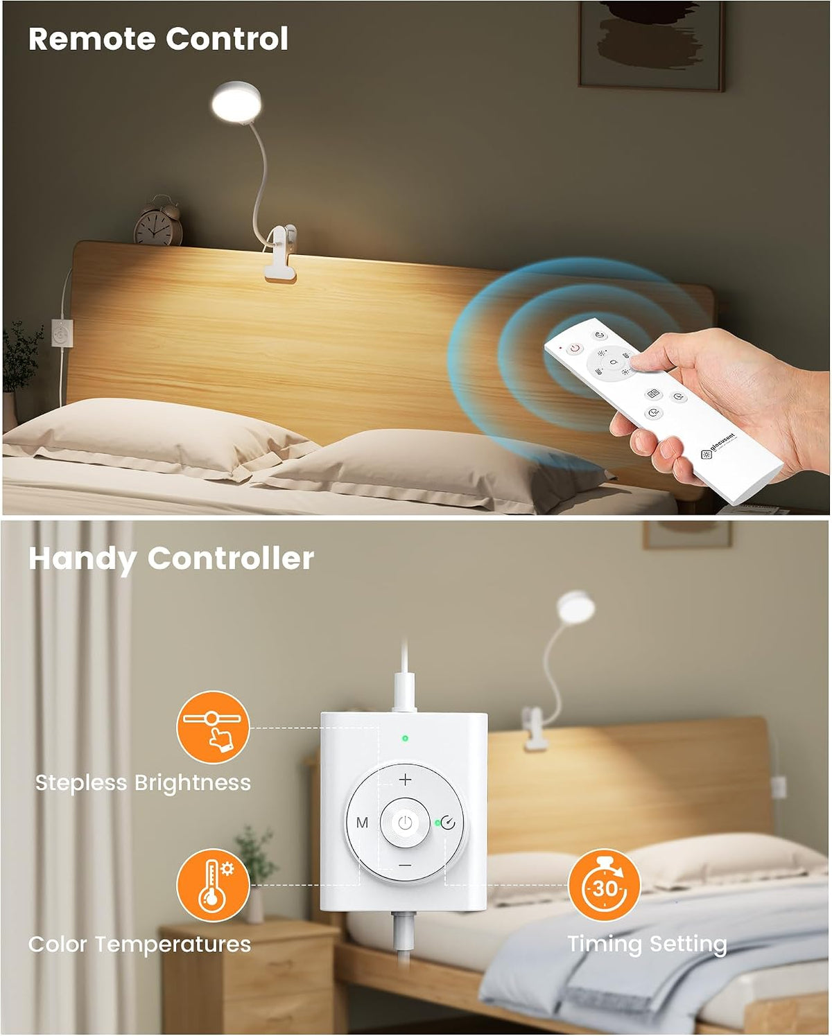 5W Clip on Light, 3 Colors & 5 Brightness Reading Light for Bed
