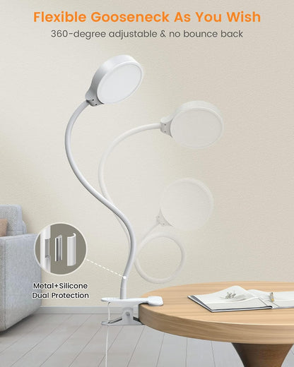 5W Clip on Light, 3 Colors & 5 Brightness Reading Light for Bed