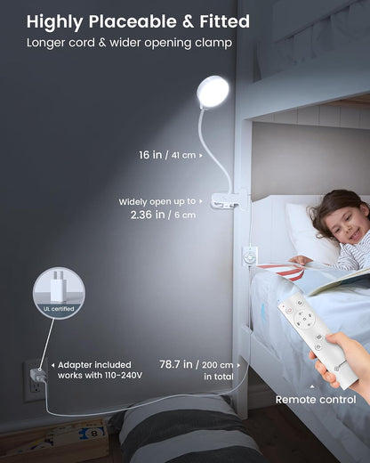 5W Clip on Light, 3 Colors & 5 Brightness Reading Light for Bed
