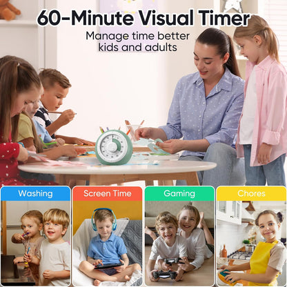 60 Minute Visual Timer for Kids, Silent Countdown Clock