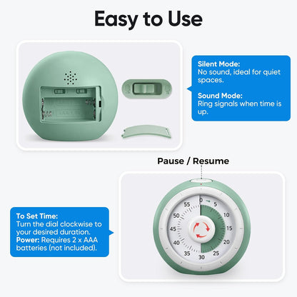60 Minute Visual Timer for Kids, Silent Countdown Clock