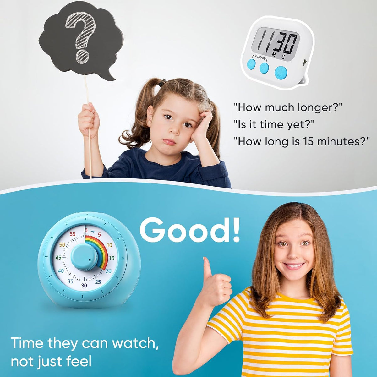 60 Minute Visual Timer for Kids, Silent Countdown Clock