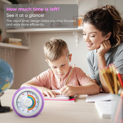 60 Minute Visual Timer for Kids, Silent Countdown Clock