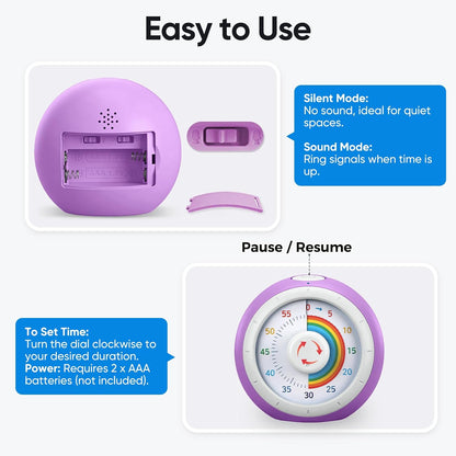 60 Minute Visual Timer for Kids, Silent Countdown Clock