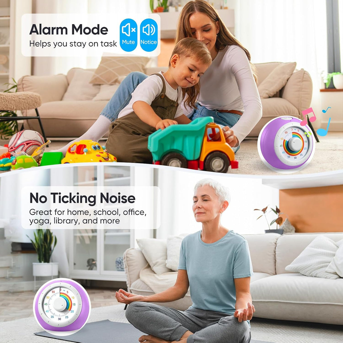 60 Minute Visual Timer for Kids, Silent Countdown Clock
