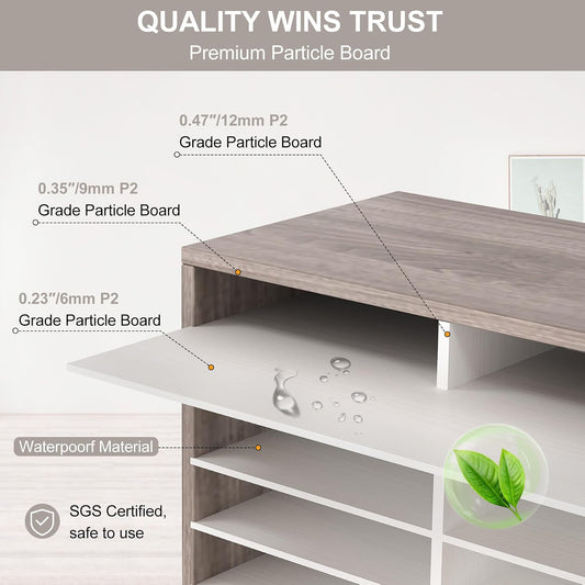 12 Compartments Wooden Literature Organizer with Adjustable Shelves, 6000 Sheets Capacity Paper Organizer, Classroom Mailbox and Mail Sorter for Teachers and Office, Retro Gray/White