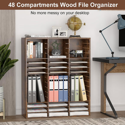 12 Compartments Wooden Literature Organizer with Adjustable Shelves, 6000 Sheets Capacity Paper Organizer, Classroom Mailbox and Mail Sorter for Teachers and Office, Retro Gray/White