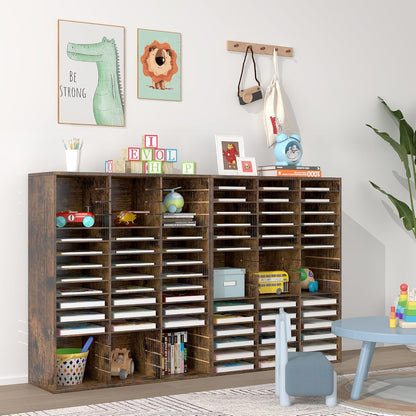 12 Compartments Wooden Literature Organizer with Adjustable Shelves, 6000 Sheets Capacity Paper Organizer, Classroom Mailbox and Mail Sorter for Teachers and Office, Retro Gray/White