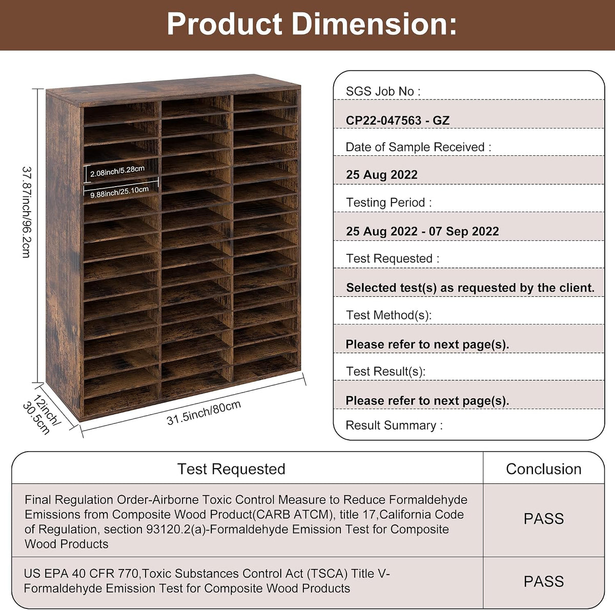 12 Compartments Wooden Literature Organizer with Adjustable Shelves, 6000 Sheets Capacity Paper Organizer, Classroom Mailbox and Mail Sorter for Teachers and Office, Retro Gray/White