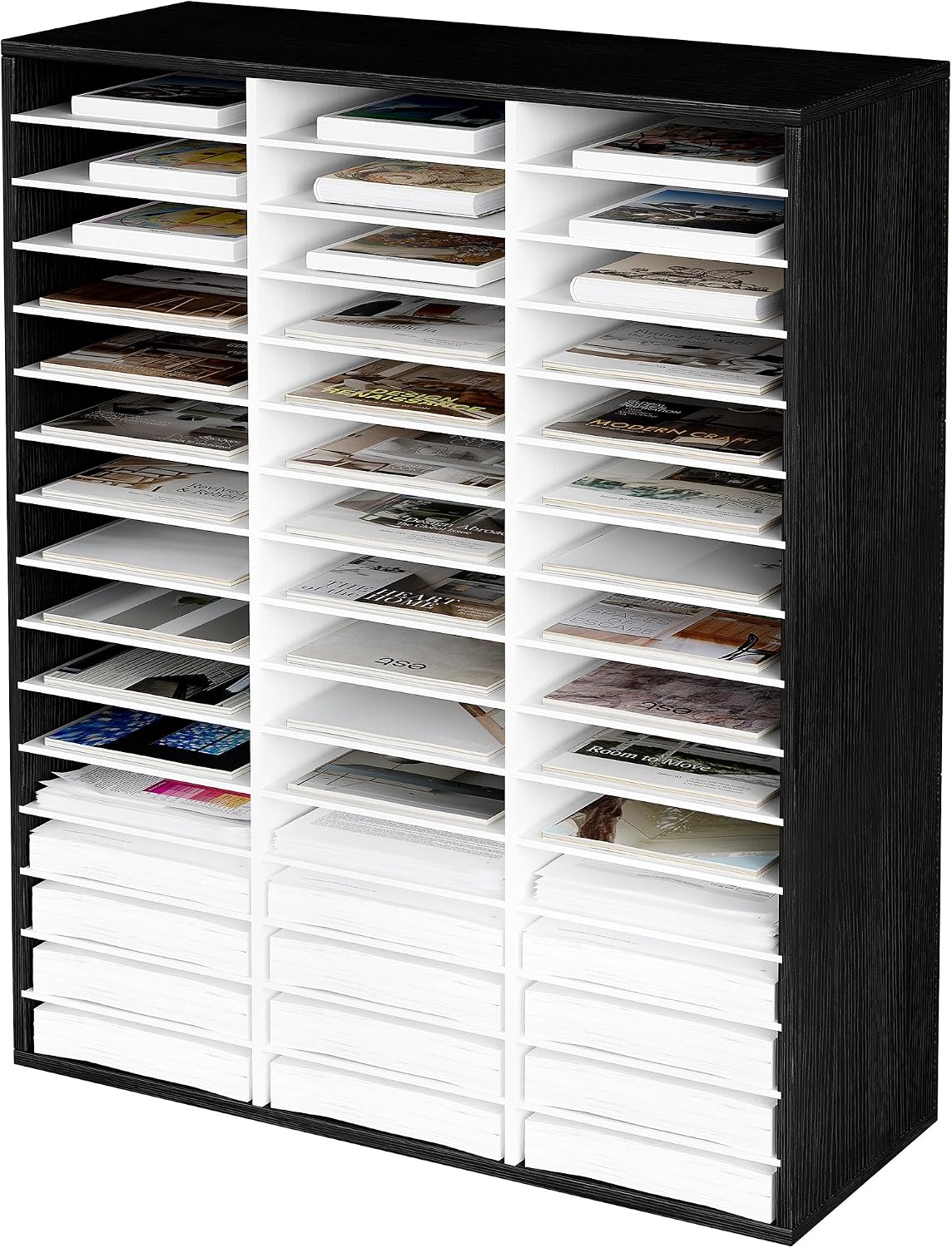 12 Compartments Wooden Literature Organizer with Adjustable Shelves, 6000 Sheets Capacity Paper Organizer, Classroom Mailbox and Mail Sorter for Teachers and Office, Retro Gray/White
