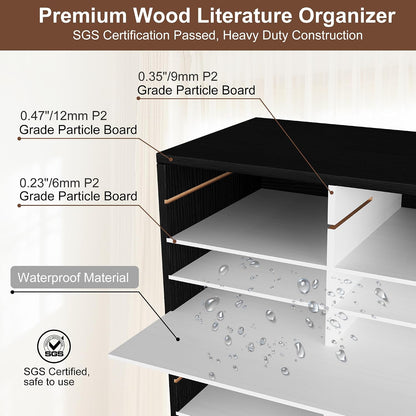 12 Compartments Wooden Literature Organizer with Adjustable Shelves, 6000 Sheets Capacity Paper Organizer, Classroom Mailbox and Mail Sorter for Teachers and Office, Retro Gray/White
