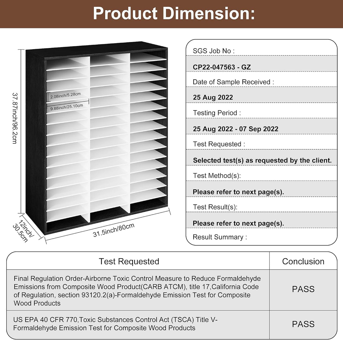 12 Compartments Wooden Literature Organizer with Adjustable Shelves, 6000 Sheets Capacity Paper Organizer, Classroom Mailbox and Mail Sorter for Teachers and Office, Retro Gray/White