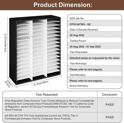 12 Compartments Wooden Literature Organizer with Adjustable Shelves, 6000 Sheets Capacity Paper Organizer, Classroom Mailbox and Mail Sorter for Teachers and Office, Retro Gray/White