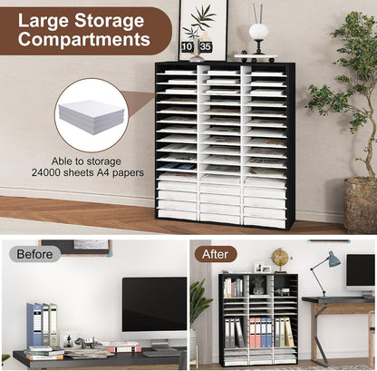 12 Compartments Wooden Literature Organizer with Adjustable Shelves, 6000 Sheets Capacity Paper Organizer, Classroom Mailbox and Mail Sorter for Teachers and Office, Retro Gray/White