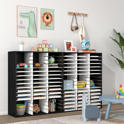 12 Compartments Wooden Literature Organizer with Adjustable Shelves, 6000 Sheets Capacity Paper Organizer, Classroom Mailbox and Mail Sorter for Teachers and Office, Retro Gray/White