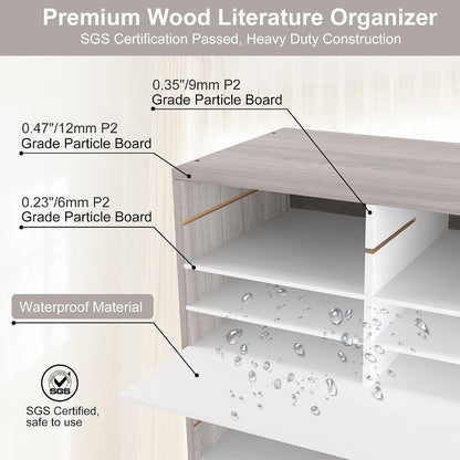 12 Compartments Wooden Literature Organizer with Adjustable Shelves, 6000 Sheets Capacity Paper Organizer, Classroom Mailbox and Mail Sorter for Teachers and Office, Retro Gray/White