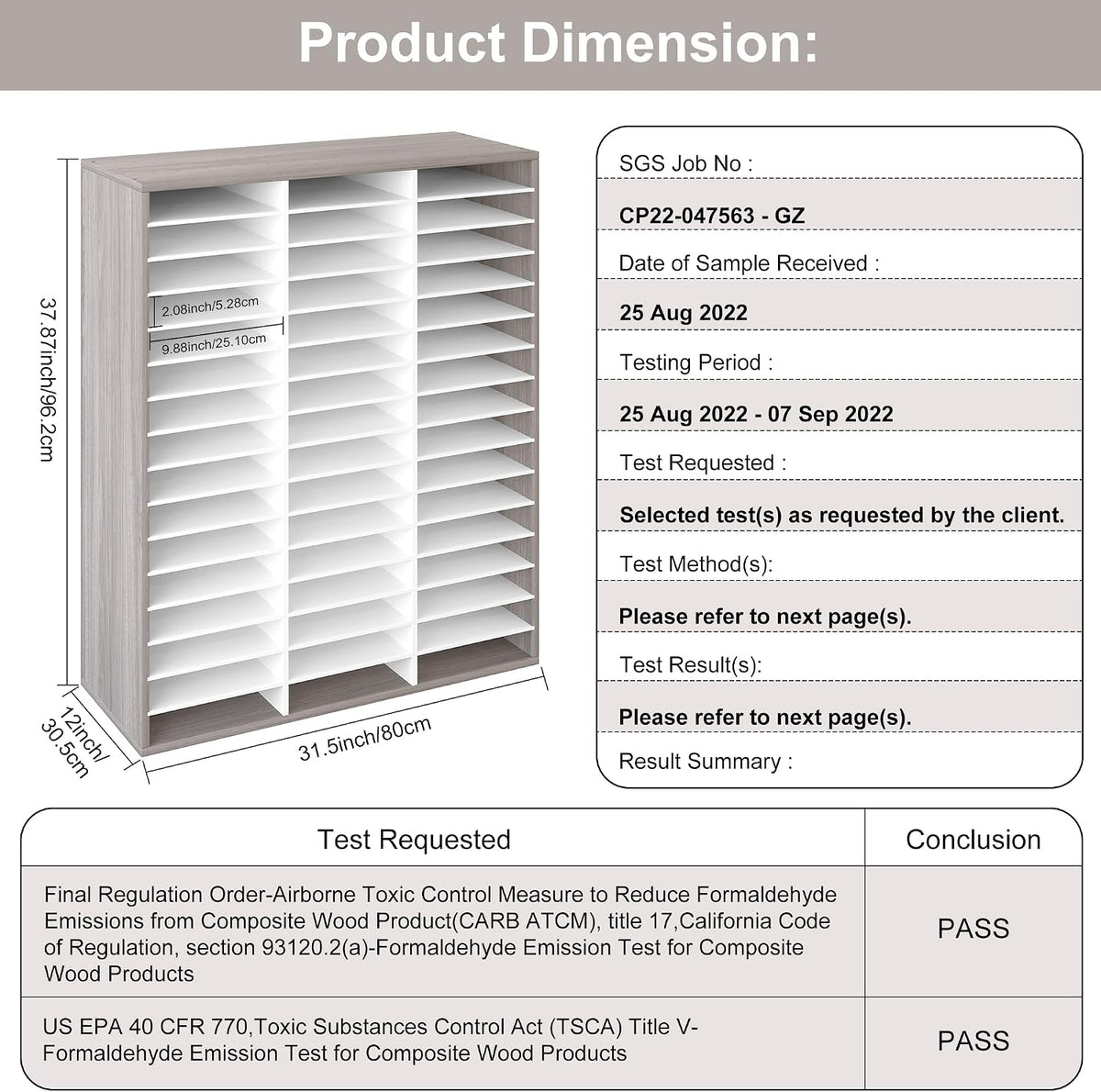 12 Compartments Wooden Literature Organizer with Adjustable Shelves, 6000 Sheets Capacity Paper Organizer, Classroom Mailbox and Mail Sorter for Teachers and Office, Retro Gray/White