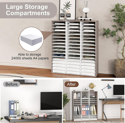 12 Compartments Wooden Literature Organizer with Adjustable Shelves, 6000 Sheets Capacity Paper Organizer, Classroom Mailbox and Mail Sorter for Teachers and Office, Retro Gray/White