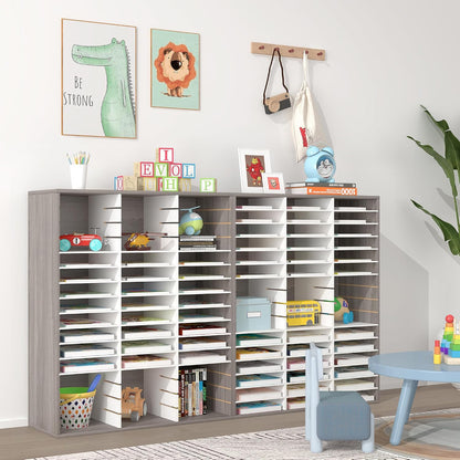 12 Compartments Wooden Literature Organizer with Adjustable Shelves, 6000 Sheets Capacity Paper Organizer, Classroom Mailbox and Mail Sorter for Teachers and Office, Retro Gray/White