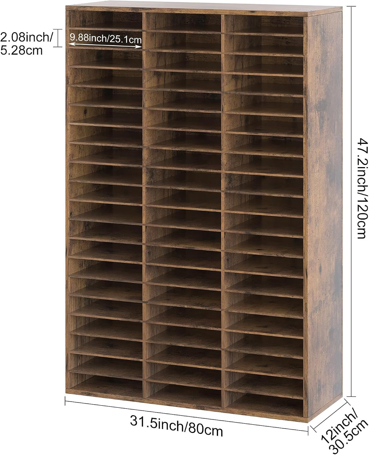 12 Compartments Wooden Literature Organizer with Adjustable Shelves, 6000 Sheets Capacity Paper Organizer, Classroom Mailbox and Mail Sorter for Teachers and Office, Retro Gray/White