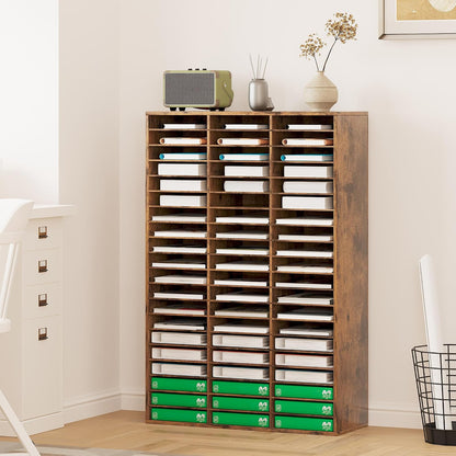 12 Compartments Wooden Literature Organizer with Adjustable Shelves, 6000 Sheets Capacity Paper Organizer, Classroom Mailbox and Mail Sorter for Teachers and Office, Retro Gray/White