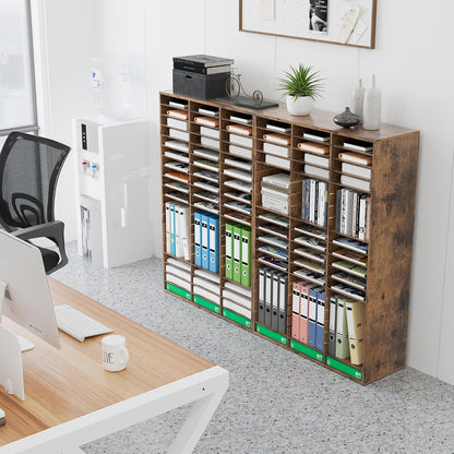 12 Compartments Wooden Literature Organizer with Adjustable Shelves, 6000 Sheets Capacity Paper Organizer, Classroom Mailbox and Mail Sorter for Teachers and Office, Retro Gray/White
