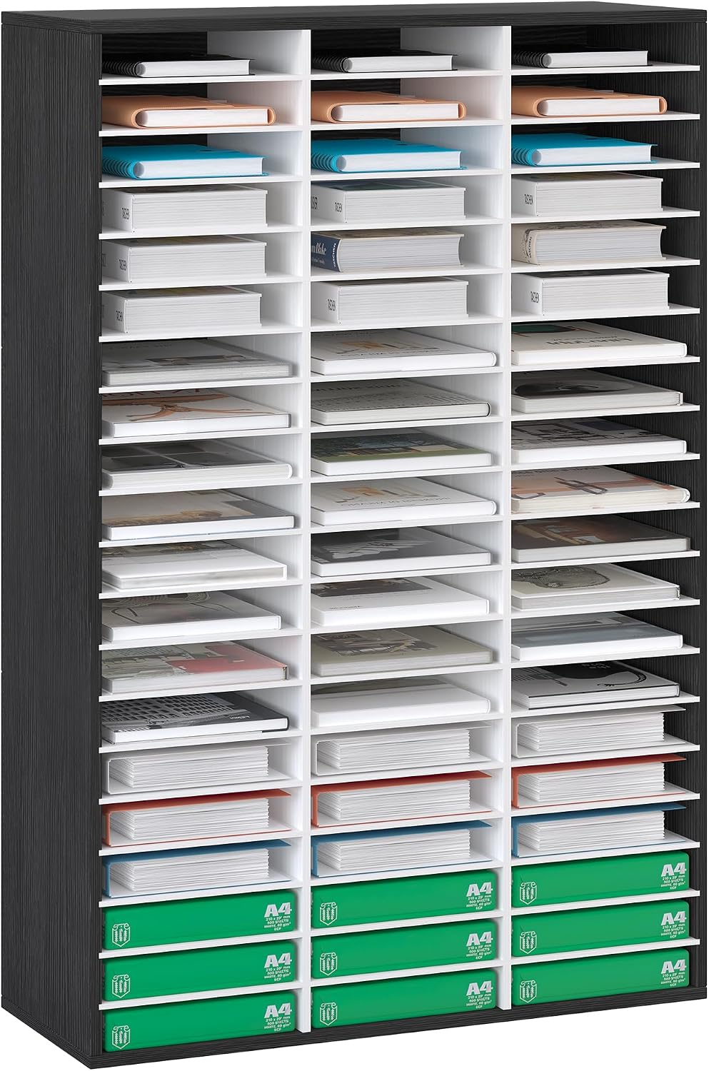 12 Compartments Wooden Literature Organizer with Adjustable Shelves, 6000 Sheets Capacity Paper Organizer, Classroom Mailbox and Mail Sorter for Teachers and Office, Retro Gray/White