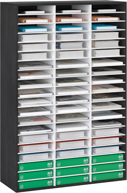 12 Compartments Wooden Literature Organizer with Adjustable Shelves, 6000 Sheets Capacity Paper Organizer, Classroom Mailbox and Mail Sorter for Teachers and Office, Retro Gray/White
