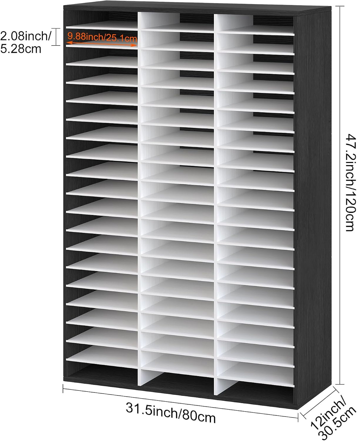 12 Compartments Wooden Literature Organizer with Adjustable Shelves, 6000 Sheets Capacity Paper Organizer, Classroom Mailbox and Mail Sorter for Teachers and Office, Retro Gray/White