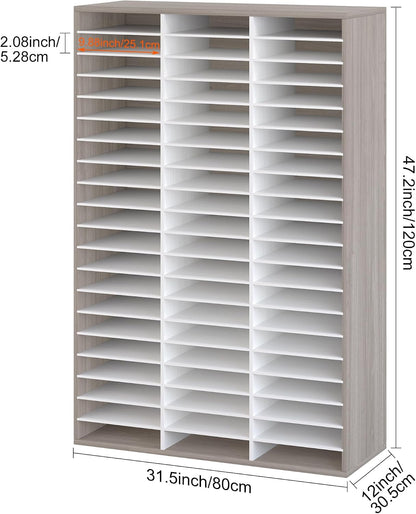 12 Compartments Wooden Literature Organizer with Adjustable Shelves, 6000 Sheets Capacity Paper Organizer, Classroom Mailbox and Mail Sorter for Teachers and Office, Retro Gray/White