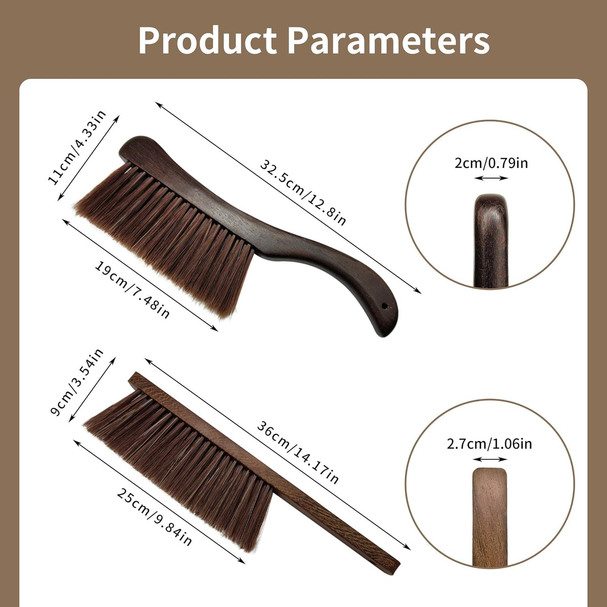 Hand Broom Brush, Dust Brush for Cleaning, Wood Block Hand Brush, Soft Bristle Cleaning Brush for Car Bed Furniture Clothes Garden Couch Draft (Curved Handle)