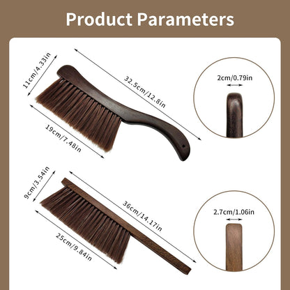 Hand Broom Brush, Dust Brush for Cleaning, Wood Block Hand Brush, Soft Bristle Cleaning Brush for Car Bed Furniture Clothes Garden Couch Draft (Curved Handle)