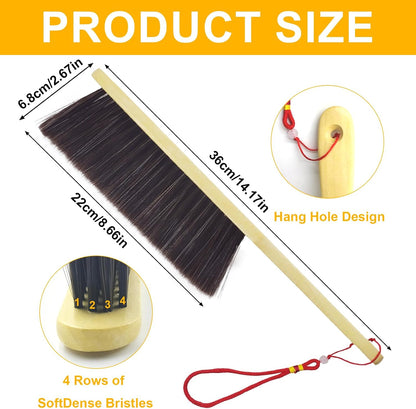 Hand Broom Brush, Dust Brush for Cleaning, Wood Block Hand Brush, Soft Bristle Cleaning Brush for Car Bed Furniture Clothes Garden Couch Draft (Curved Handle)