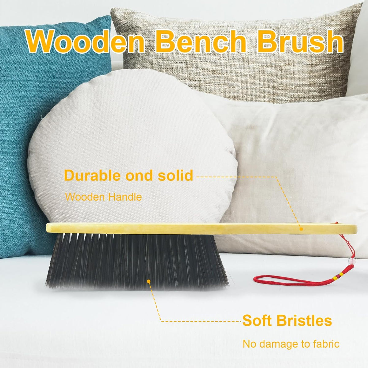 Hand Broom Brush, Dust Brush for Cleaning, Wood Block Hand Brush, Soft Bristle Cleaning Brush for Car Bed Furniture Clothes Garden Couch Draft (Curved Handle)